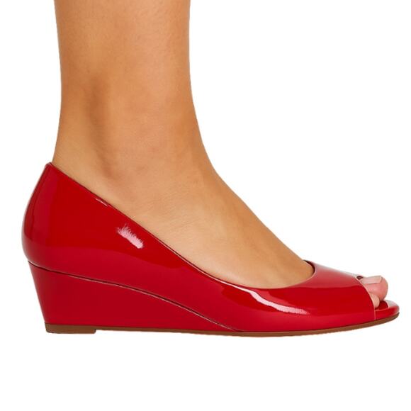 Cole Haan Shoes - Cole Haan Morgan Peep Toe Wedges in Red Patent – EUC Size 7.5